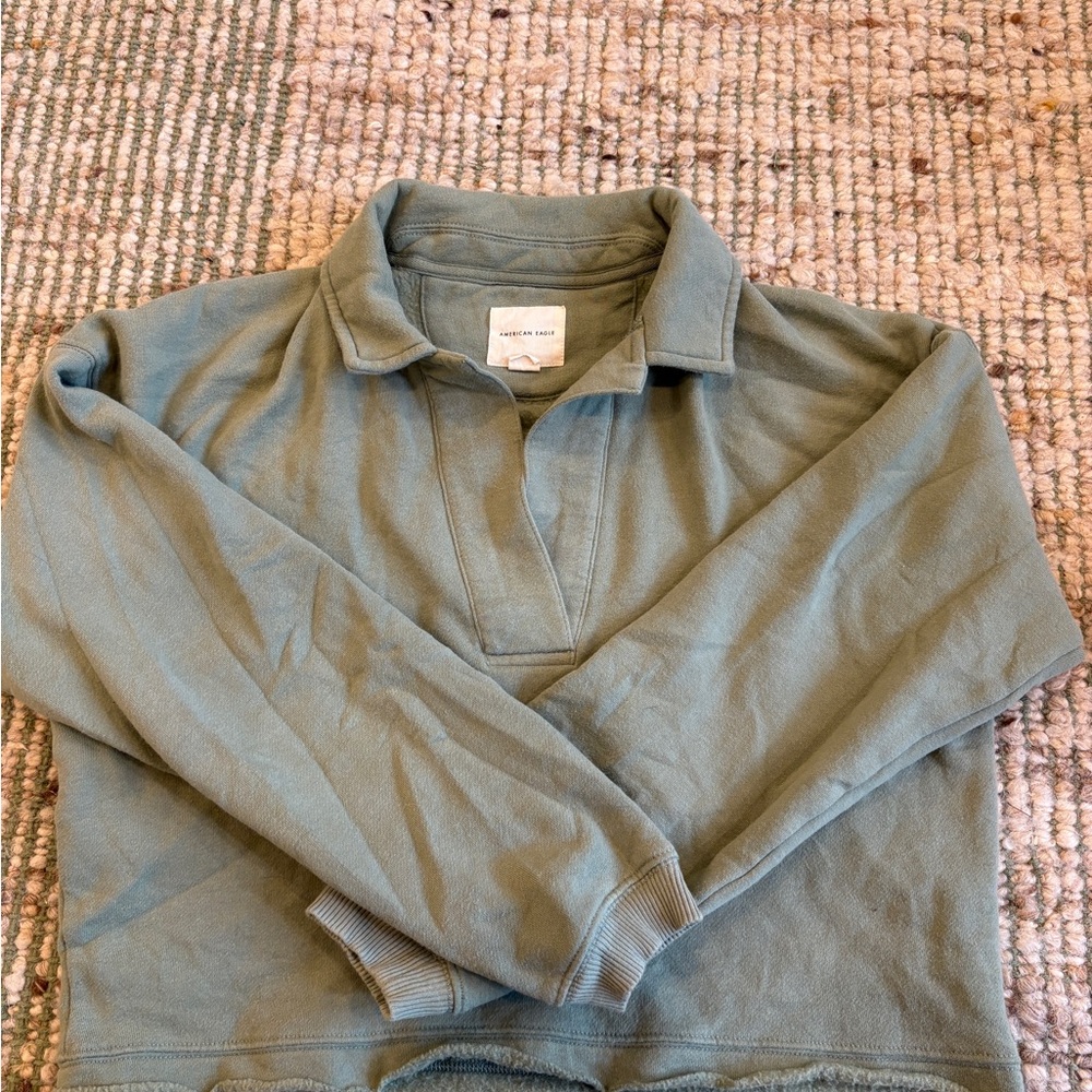 American Eagle Fleece Cropped Polo Sweatshirt